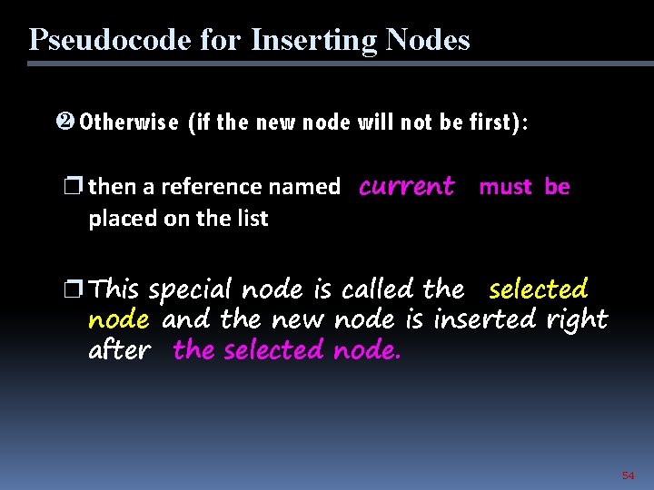 Pseudocode for Inserting Nodes · Otherwise (if the new node will not be first):