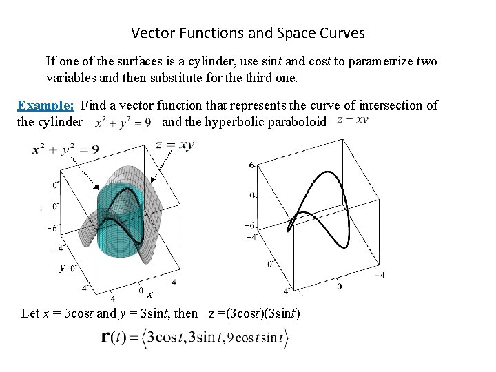 Vector Functions and Space Curves If one of the surfaces is a cylinder, use