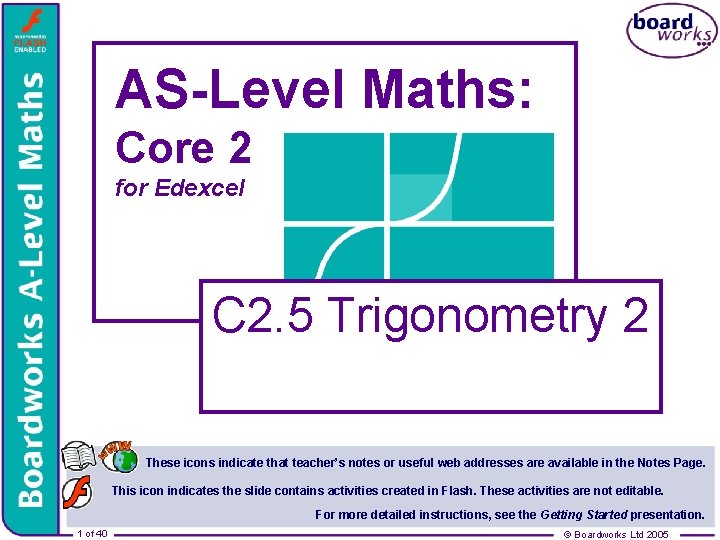 AS-Level Maths: Core 2 for Edexcel C 2. 5 Trigonometry 2 These icons indicate