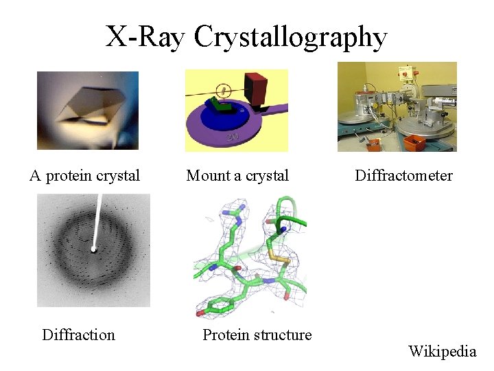 X-Ray Crystallography A protein crystal Diffraction Mount a crystal Protein structure Diffractometer Wikipedia 