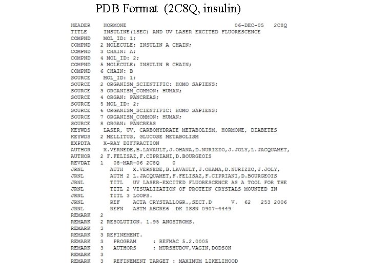 PDB Format (2 C 8 Q, insulin) 
