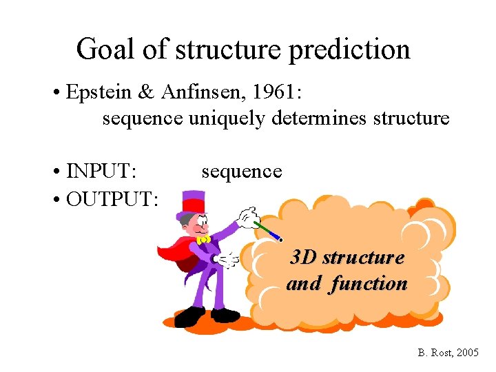 Goal of structure prediction • Epstein & Anfinsen, 1961: sequence uniquely determines structure •