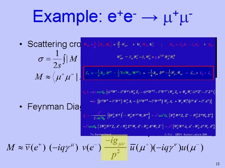 Example: + ee → + mm • Scattering cross section • Feynman Diagrams 18