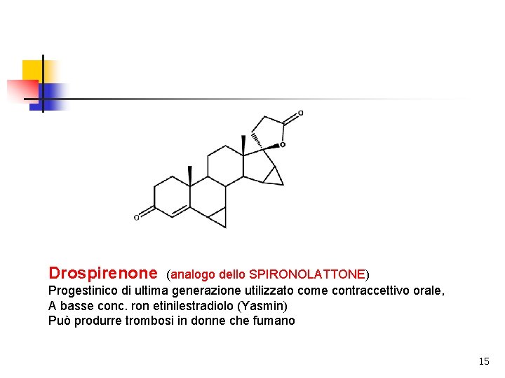 Drospirenone (analogo dello SPIRONOLATTONE) Progestinico di ultima generazione utilizzato come contraccettivo orale, A basse