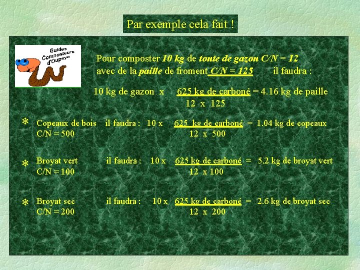 Par exemple cela fait ! Pour composter 10 kg de tonte de gazon C/N