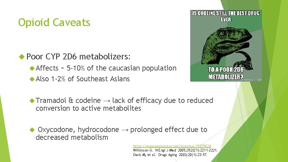 Opioid Caveats Poor CYP 2 D 6 metabolizers: Affects ~ 5 -10% of the