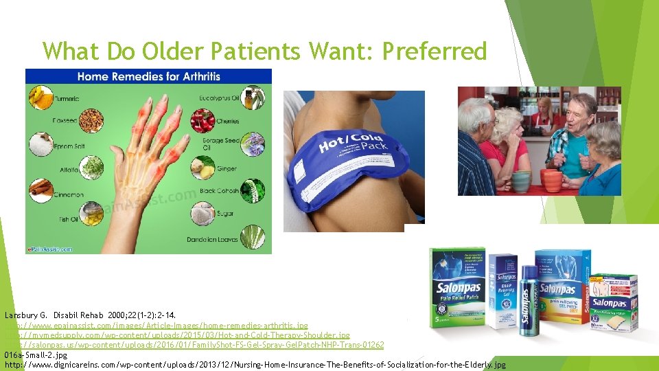 What Do Older Patients Want: Preferred Lansbury G. Disabil Rehab 2000; 22(1 -2): 2