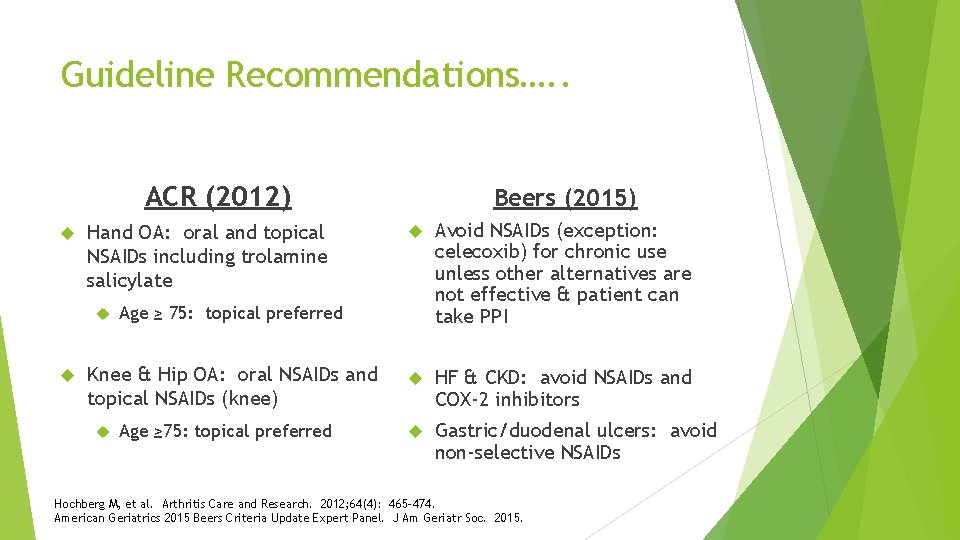Guideline Recommendations…. . ACR (2012) Hand OA: oral and topical NSAIDs including trolamine salicylate