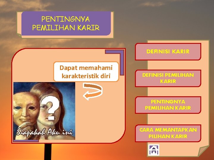 PENTINGNYA PEMILIHAN KARIR DEFINISI KARIR Dapat memahami karakteristik diri DEFINISI PEMILIHAN KARIR PENTINGNYA PEMILIHAN