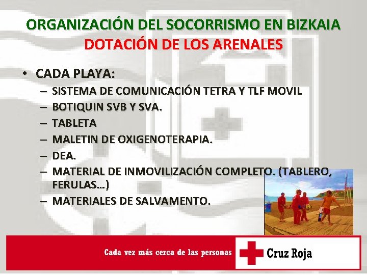 ORGANIZACIÓN DEL SOCORRISMO EN BIZKAIA DOTACIÓN DE LOS ARENALES • CADA PLAYA: SISTEMA DE