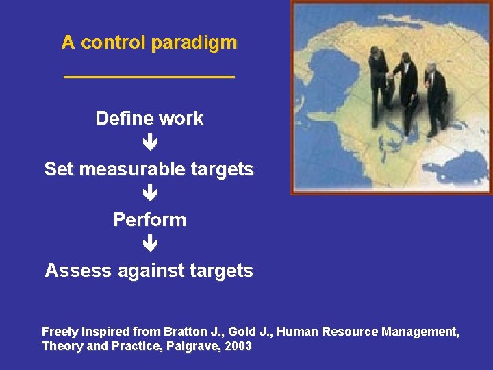 A control paradigm ________ Define work Set measurable targets Perform Assess against targets Freely A control paradigm ________ Define work Set measurable targets Perform Assess against targets Freely