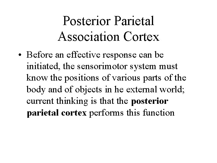 Posterior Parietal Association Cortex • Before an effective response can be initiated, the sensorimotor