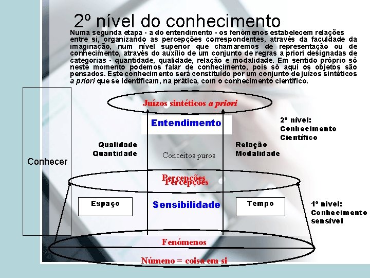 2º nível do conhecimento Numa segunda etapa - a do entendimento - os fenômenos