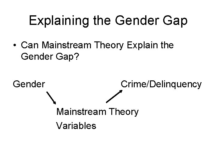 Explaining the Gender Gap • Can Mainstream Theory Explain the Gender Gap? Gender Crime/Delinquency