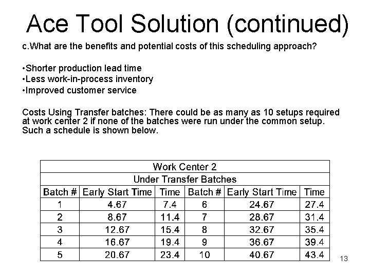 Ace Tool Solution (continued) c. What are the benefits and potential costs of this