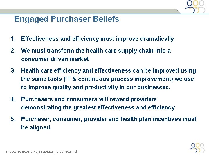Engaged Purchaser Beliefs 1. Effectiveness and efficiency must improve dramatically 2. We must transform