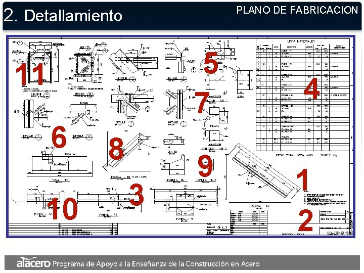 PLANO DE FABRICACION 2. Detallamiento 5 7 11 6 10 8 3 9 4 PLANO DE FABRICACION 2. Detallamiento 5 7 11 6 10 8 3 9 4