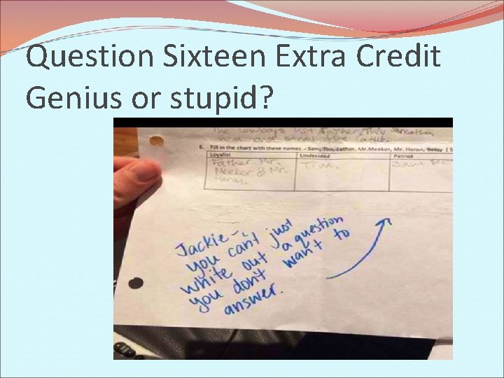 Question Sixteen Extra Credit Genius or stupid? 