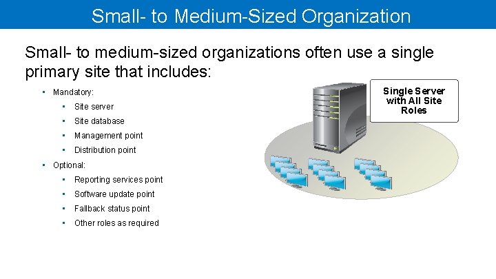 Small- to Medium-Sized Organization Small- to medium-sized organizations often use a single primary site