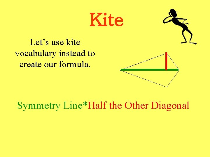 Kite Let’s use kite vocabulary instead to create our formula. Symmetry Line*Half the Other