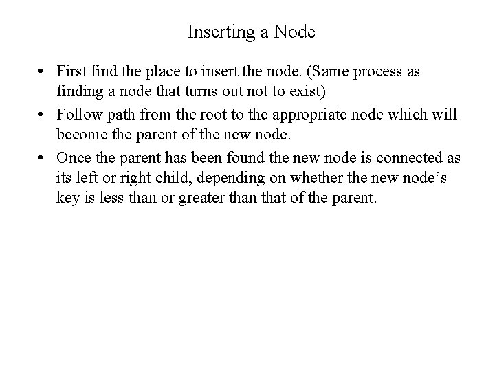 Inserting a Node • First find the place to insert the node. (Same process