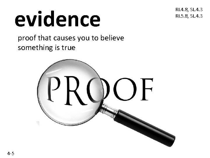 evidence proof that causes you to believe something is true 4 -5 RI. 4.