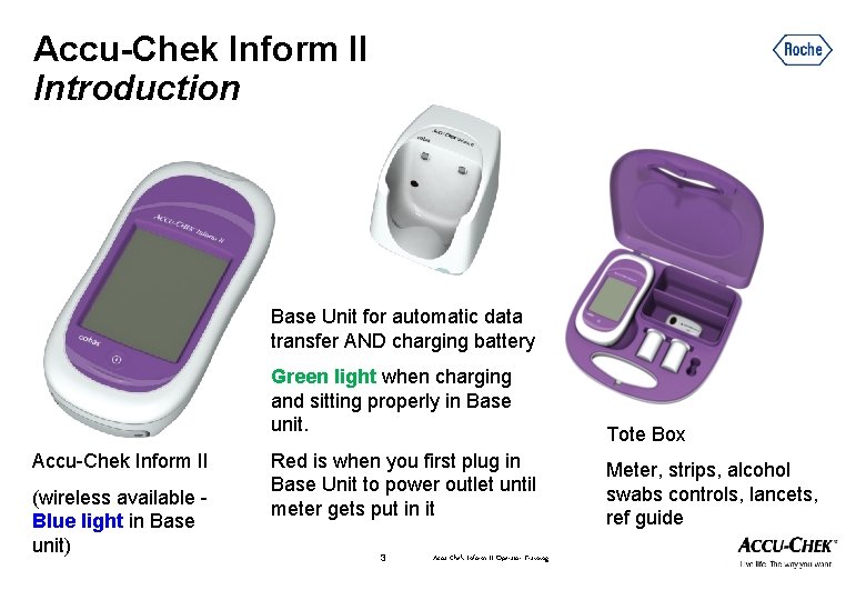Accu-Chek Inform II Introduction Base Unit for automatic data transfer AND charging battery Accu-Chek