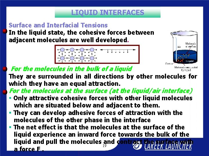 LIQUID INTERFACES Surface and Interfacial Tensions In the liquid state, the cohesive forces between