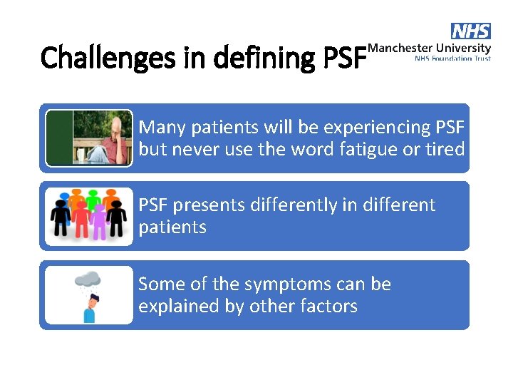 Challenges in defining PSF Many patients will be experiencing PSF but never use the Challenges in defining PSF Many patients will be experiencing PSF but never use the