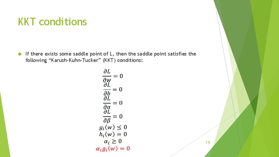 KKT conditions If there exists some saddle point of L, then the saddle point