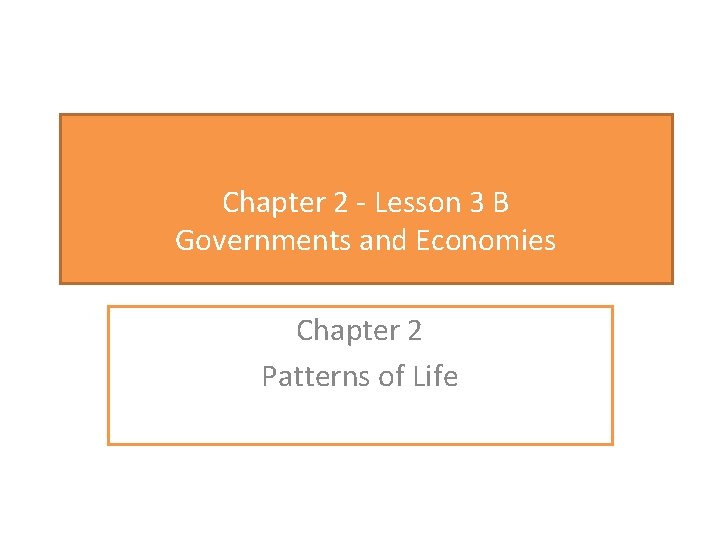 Chapter 2 - Lesson 3 B Governments and Economies Chapter 2 Patterns of Life