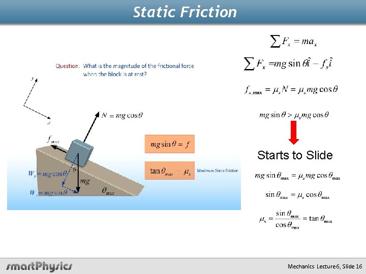 Static Friction Starts to Slide Mechanics Lecture 6, Slide 16 