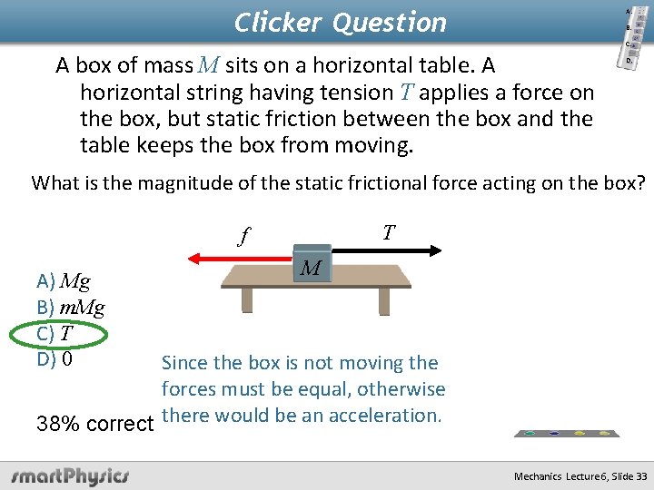 Clicker Question A. B. C. A box of mass M sits on a horizontal