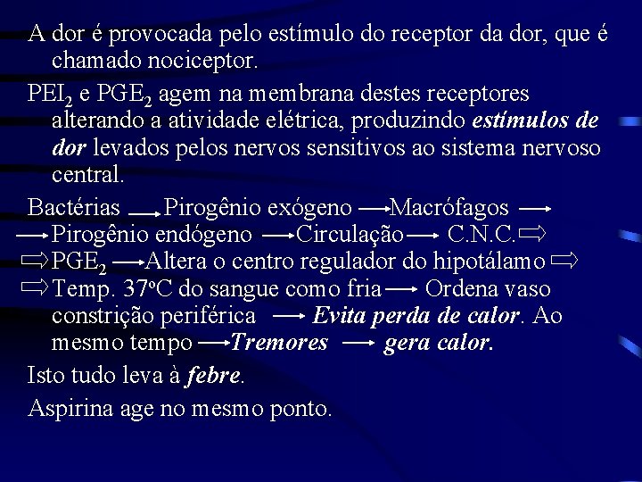 A dor é provocada pelo estímulo do receptor da dor, que é chamado nociceptor.