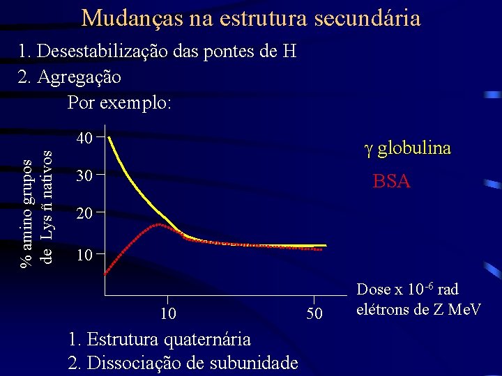 Mudanças na estrutura secundária 1. Desestabilização das pontes de H 2. Agregação Por exemplo: