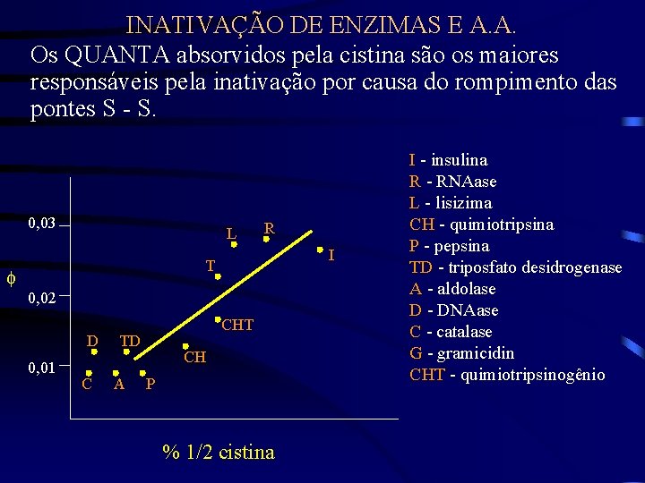 INATIVAÇÃO DE ENZIMAS E A. A. Os QUANTA absorvidos pela cistina são os maiores