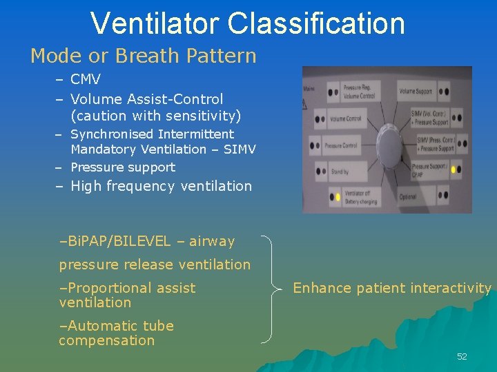Ventilator Classification Mode or Breath Pattern – CMV – Volume Assist-Control (caution with sensitivity)