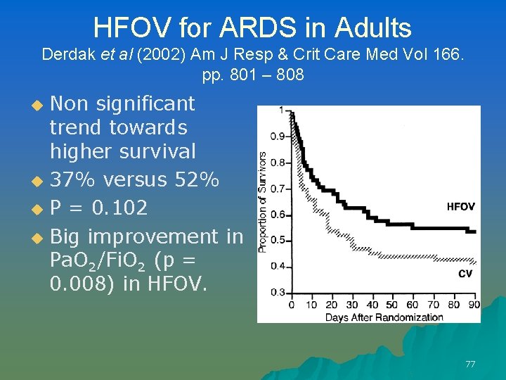 HFOV for ARDS in Adults Derdak et al (2002) Am J Resp & Crit