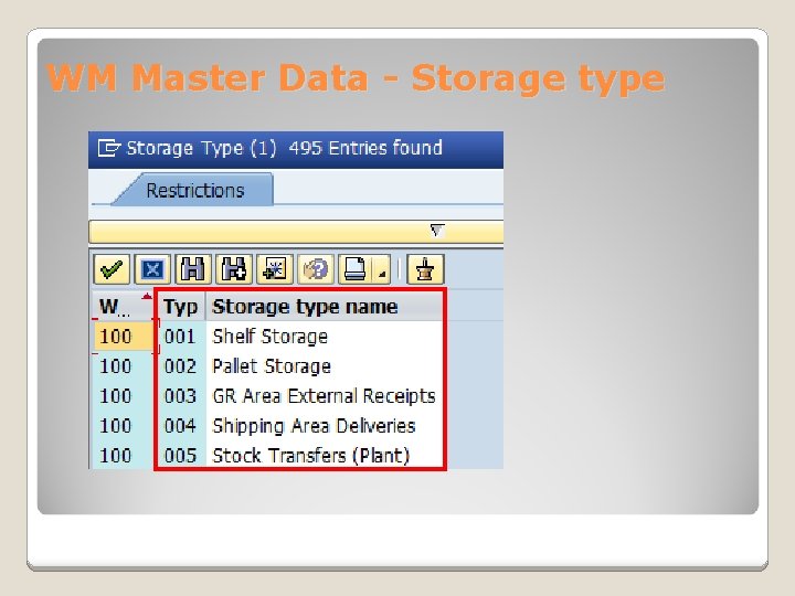 WM Master Data - Storage type 