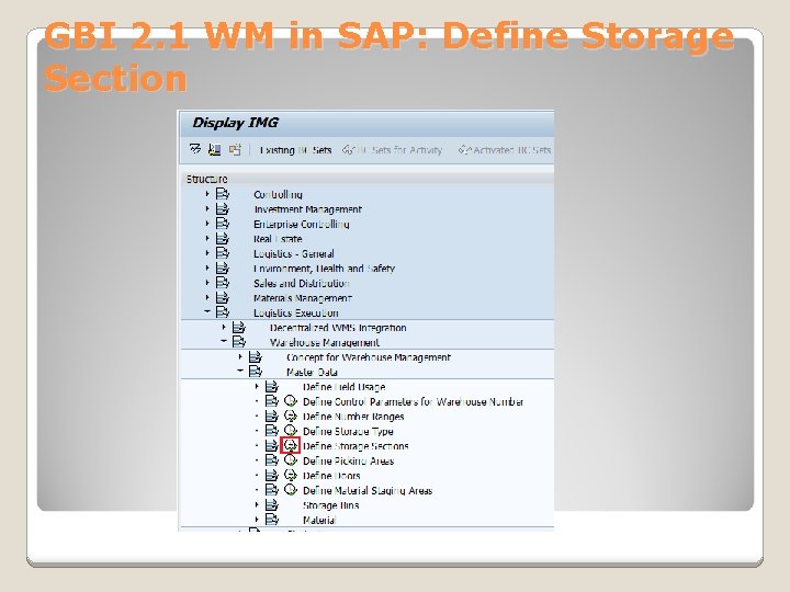 GBI 2. 1 WM in SAP: Define Storage Section 