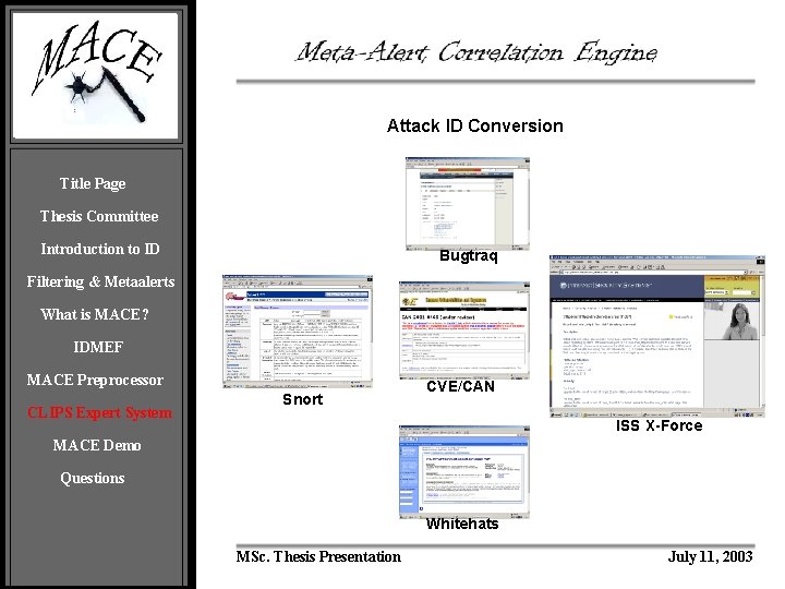 Attack ID Conversion Title Page Thesis Committee Introduction to ID Bugtraq Filtering & Metaalerts