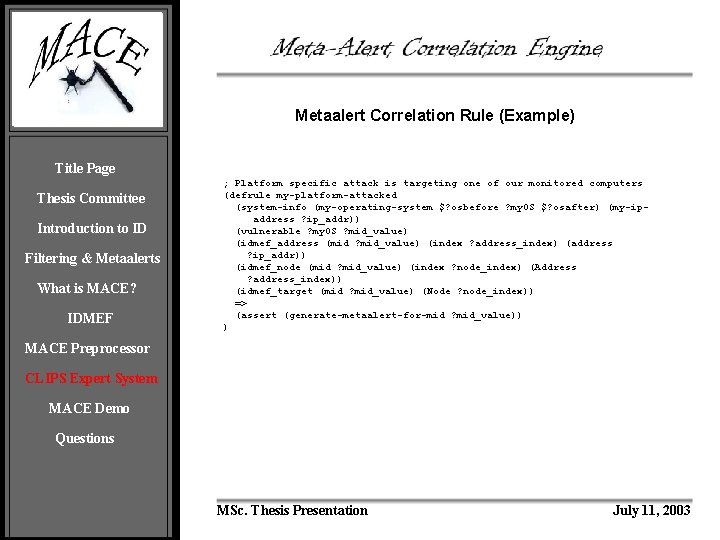 Metaalert Correlation Rule (Example) Title Page Thesis Committee Introduction to ID Filtering & Metaalerts