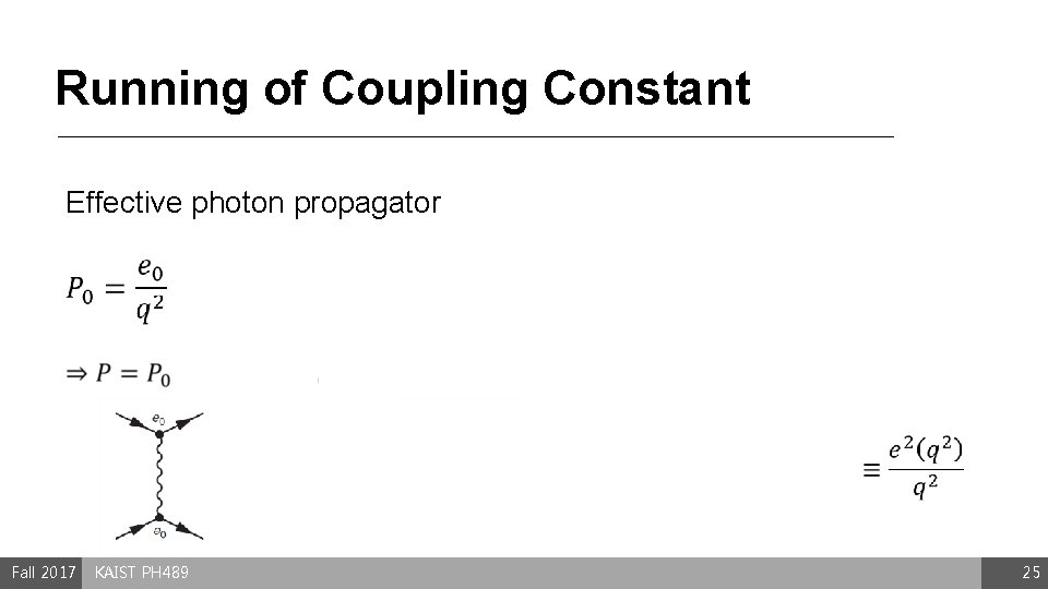 Running of Coupling Constant Effective photon propagator Fall 2017 KAIST PH 489 25 