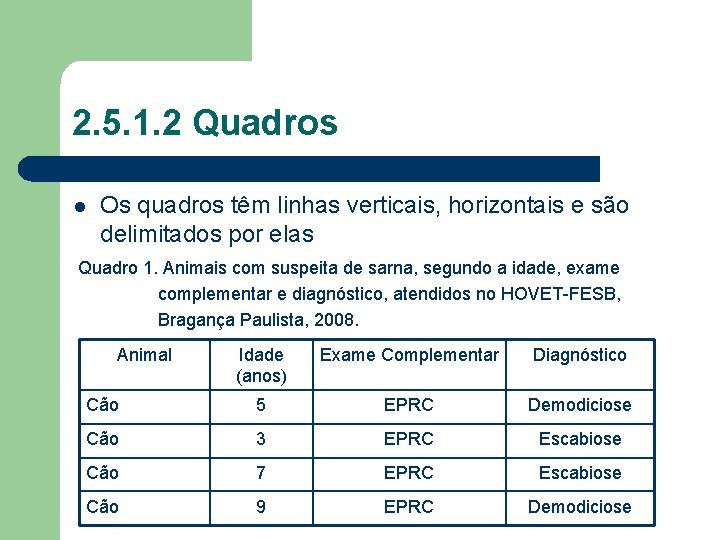 2. 5. 1. 2 Quadros l Os quadros têm linhas verticais, horizontais e são