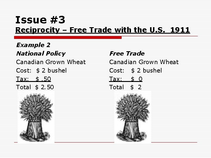 Issue #3 Reciprocity – Free Trade with the U. S. 1911 Example 2 National
