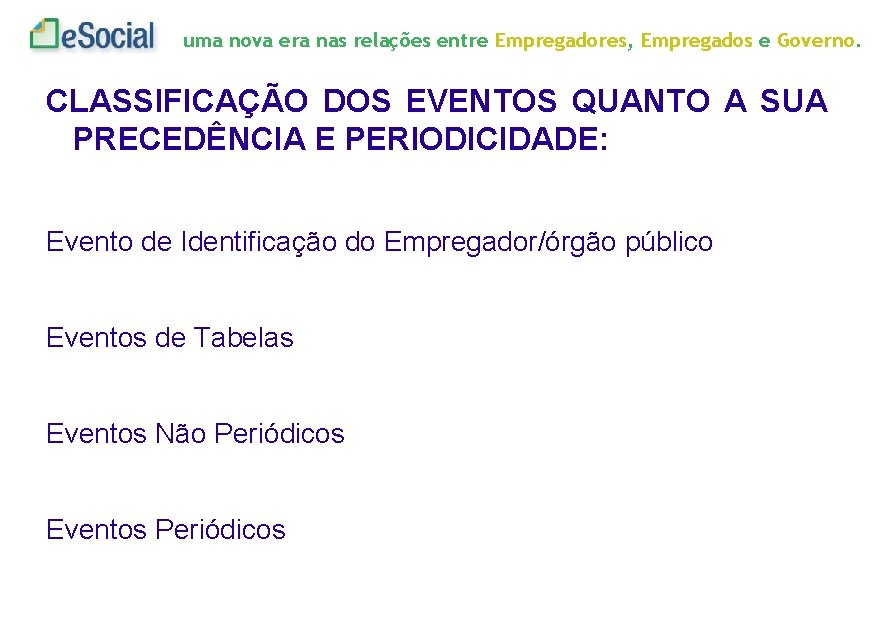 uma nova era nas relações entre Empregadores, Empregados e Governo. CLASSIFICAÇÃO DOS EVENTOS QUANTO