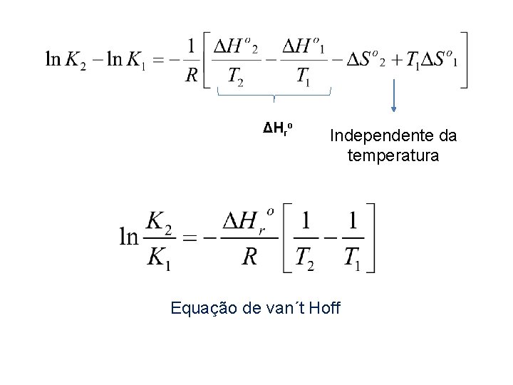 ΔHro Independente da temperatura Equação de van´t Hoff 