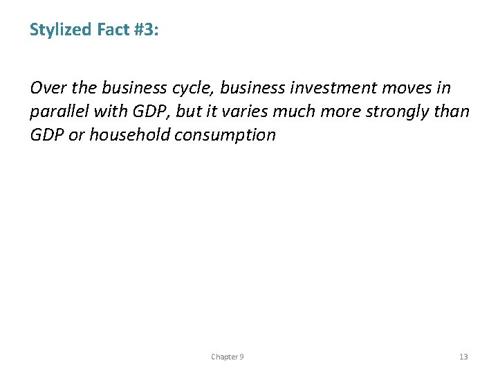 Stylized Fact #3: Over the business cycle, business investment moves in parallel with GDP,
