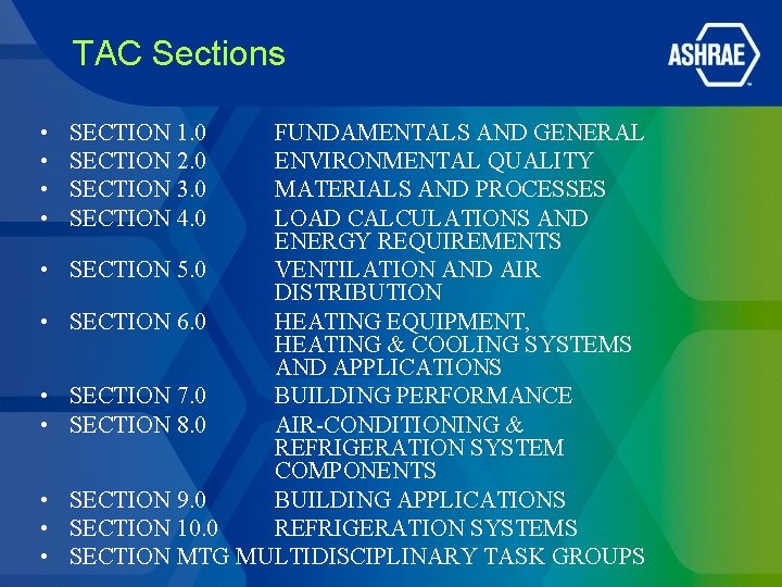 TAC Sections • • • SECTION 1. 0 SECTION 2. 0 SECTION 3. 0