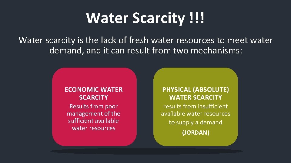 Water Scarcity ǃǃǃ Water scarcity is the lack of fresh water resources to meet